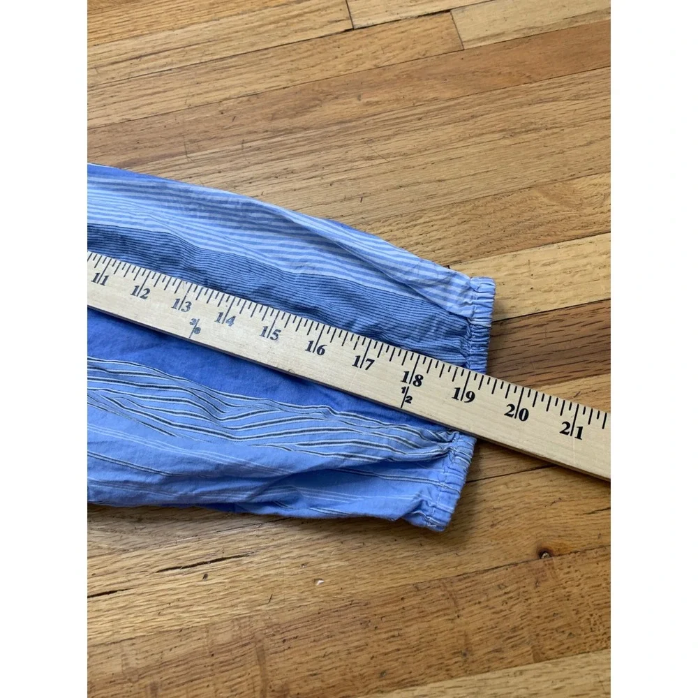 Gap Blue Mixed Stripe Tiered Shirt Dress Cotton L 3/4 Sleeve Casual Mini - Picture 11 of 12